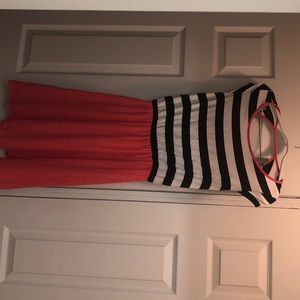 Black and white strip Bobeau dress with pink flowy bottom! Never worn!